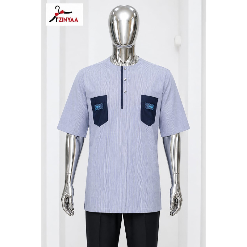 Chemise Signature Élégance Rayée Bleu Ciel IZINYAA