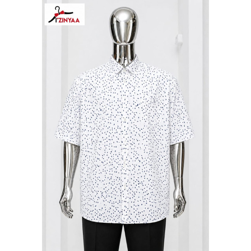 Chemise Premium Azinyaa “Blanc Éclat Moucheté” – Élégance Moderne