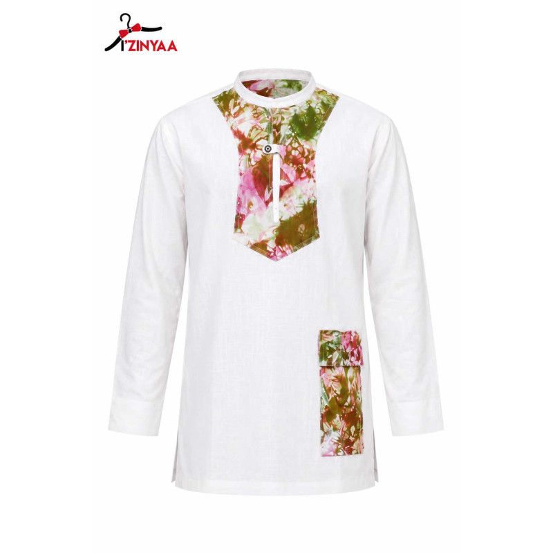 Chemise Blanche Motifs Artistiques Floraux