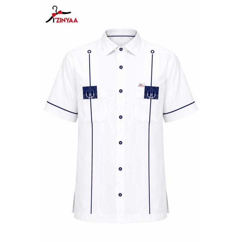 Chemise Blanche Élégance Graphique Bleue