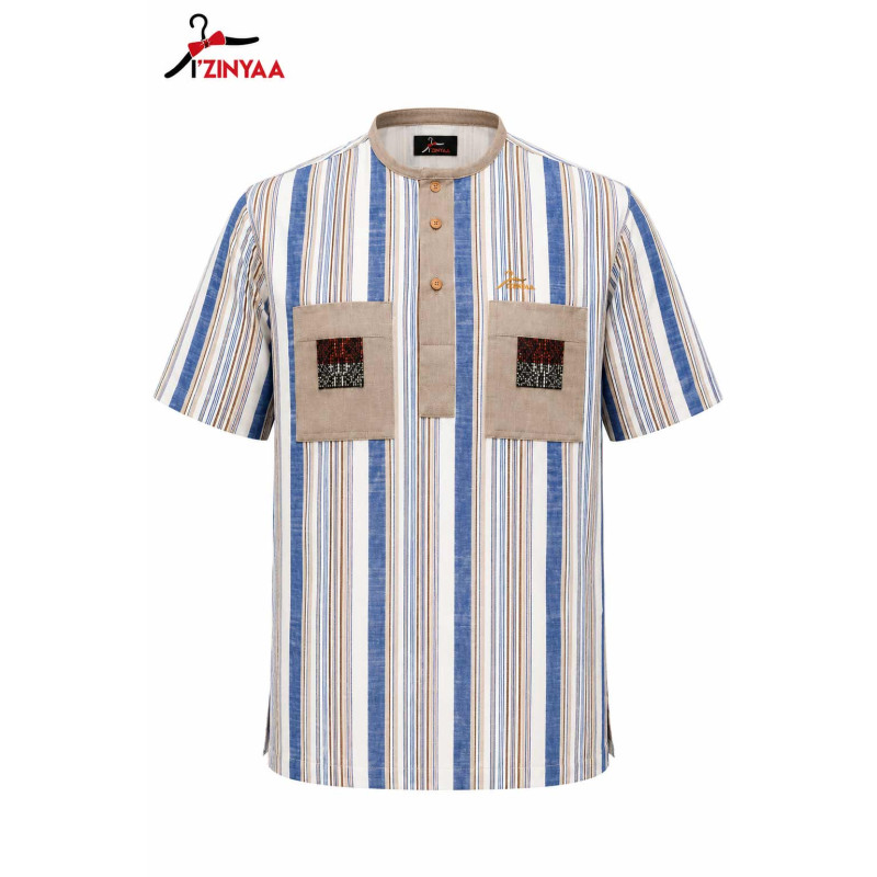 Chemise Rayée Bleu Élégance Artisanale Homme