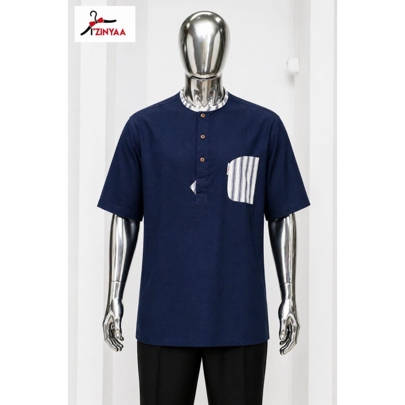 Chemise Premium Izinyaa “Navy Heritage” – Élégance Bleue Intemporelle