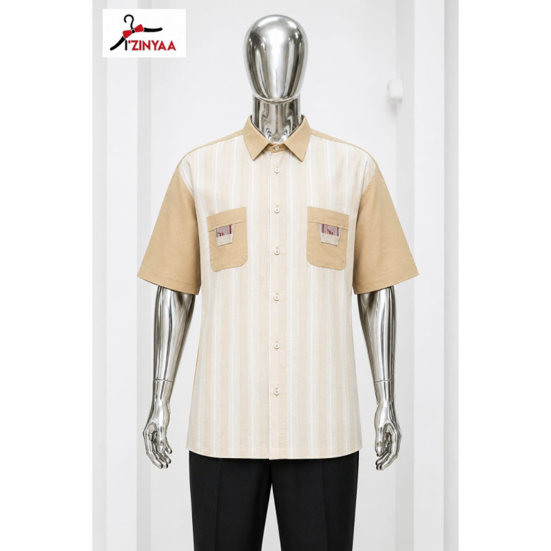 Chemise Signature Harmonie Sable Rayée IZINYAA