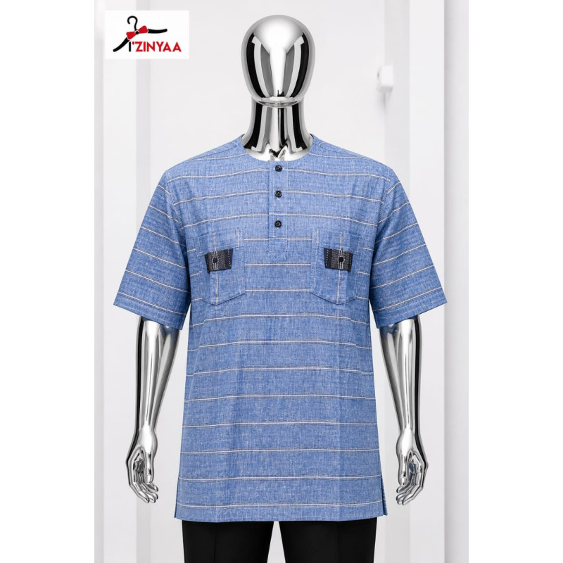 Chemise Premium Izinyaa “Blue Horizon” – Rayures Élégantes & Style Contemporain