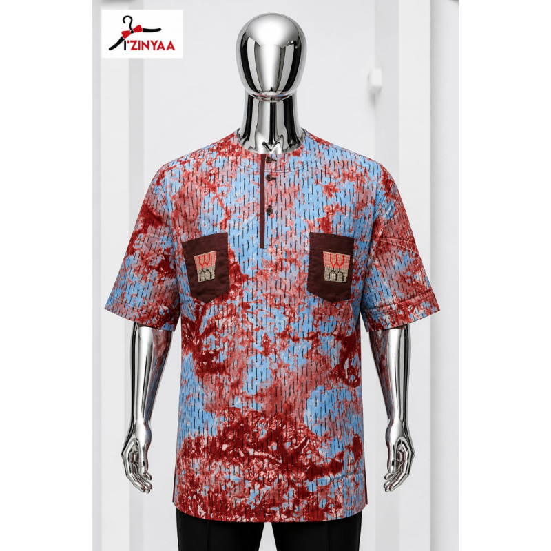Chemise Premium Izinyaa “Ruby Splash” – Motifs Artistiques & Style Audacieux