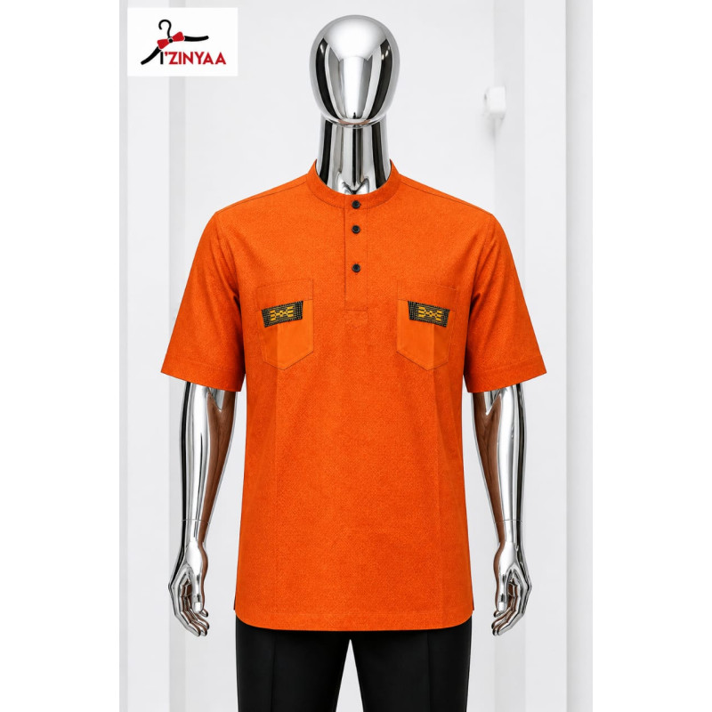 Chemise Premium Izinyaa “Orange Royal” – Élégance Vibrante & Style Distingué