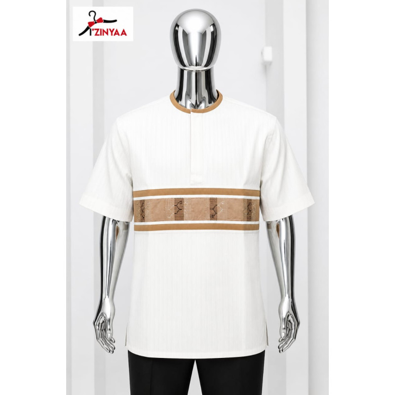 Chemise Premium Izinyaa « Sable Impérial » – Élégance Minimaliste & Finitions Artisanales