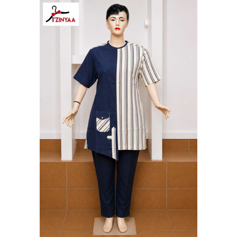 Ensemble Femme Izinyaa “Blue Harmony” — Élégance Rayée & Moderne