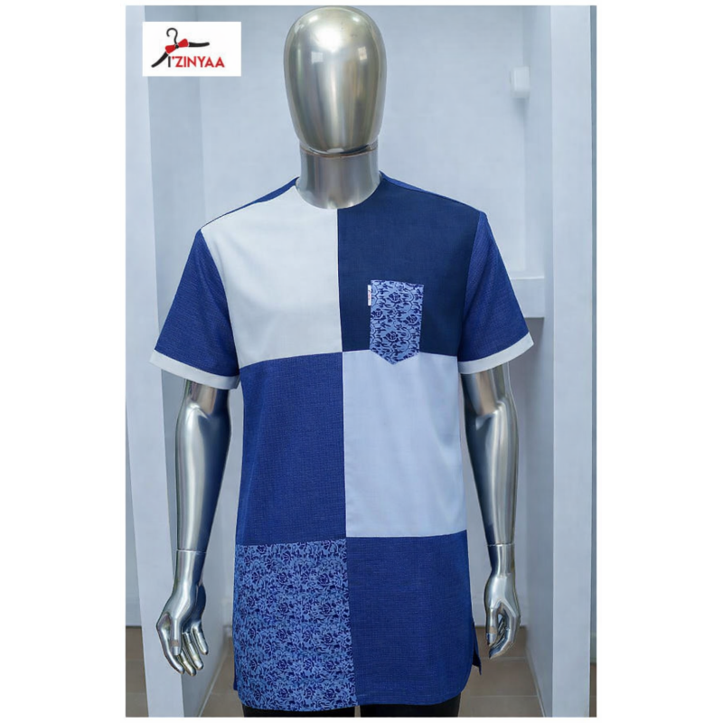 Chemise Signature Patchwork Azur & Ivoire IZINYAA