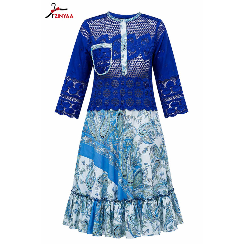 Robe Femme Izinyaa “Azure Dentelle” — Élégance Florale & Raffinement Intemporel