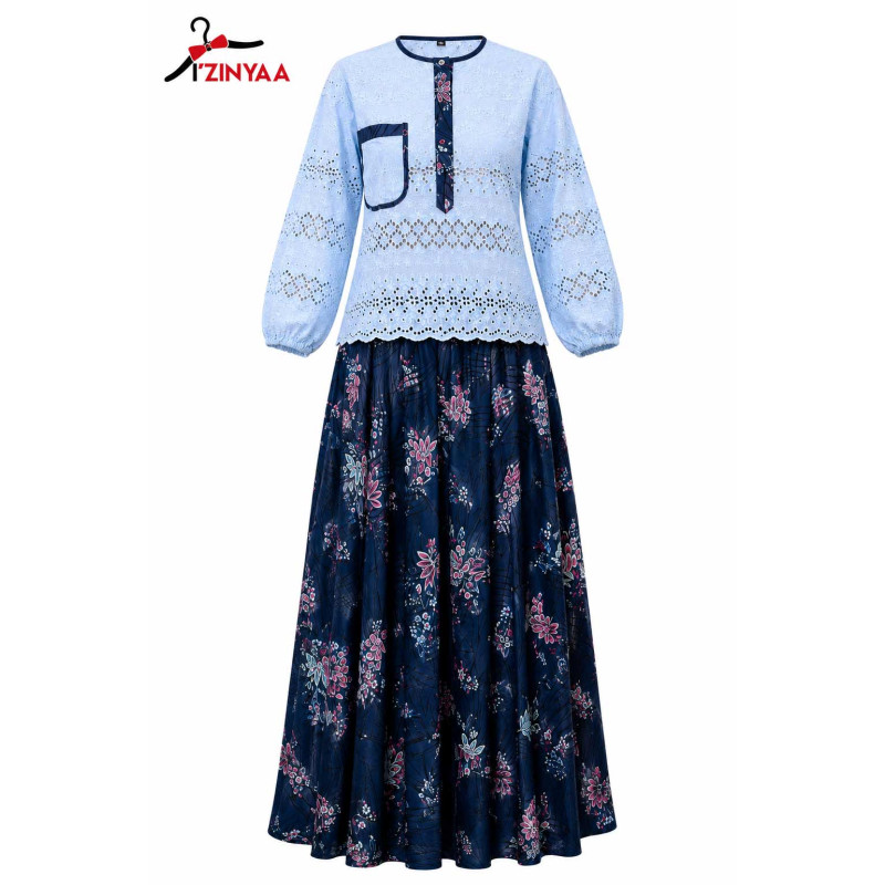 Ensemble Broderie Céleste Fleurs Marine
